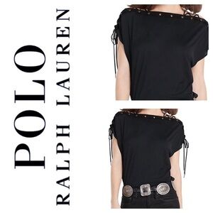New Polo Ralph Lauren Suede Leather Western Top Laced Bateau Neckline Small
